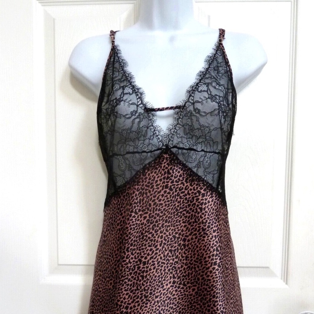Victoria's Secret Black Lace & Brown Leopard Satin Chemise